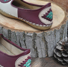 Load image into Gallery viewer, Burgundy Cream Embroidered - Flat Shoes