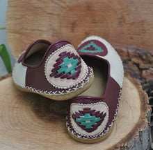 Load image into Gallery viewer, Burgundy Cream Embroidered - Flat Shoes